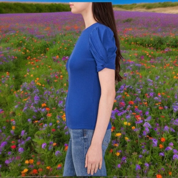 NWT - VINCE CAMUTO 100% COTTON BLUE PUFF SLEEVE RIB TOP - SIZE XXL - Picture 3 of 7